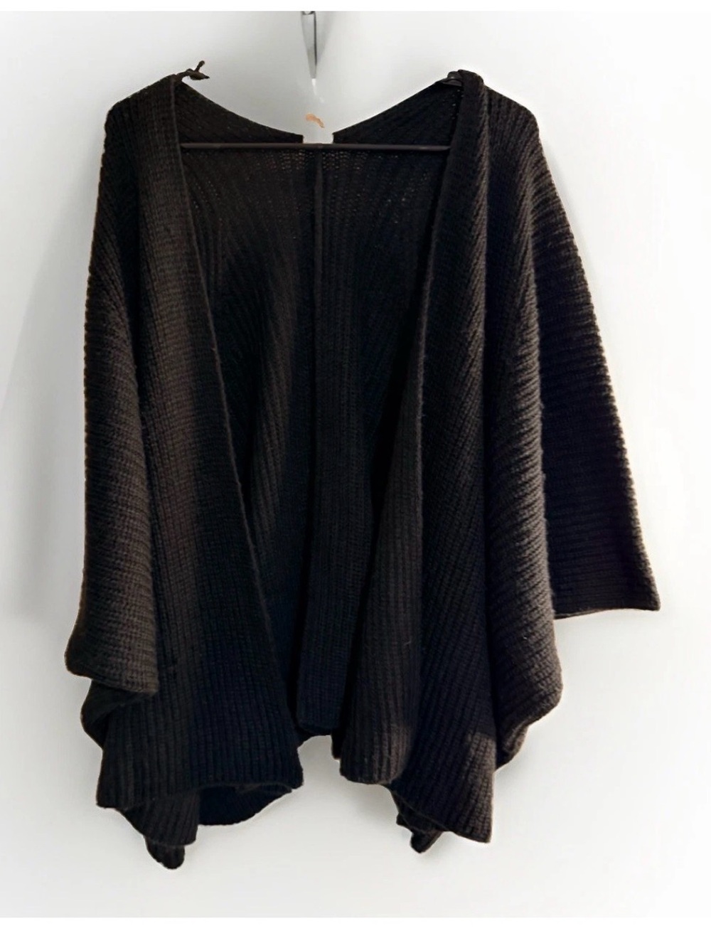 Anthropologie Akemi Kin Black Ribbed Knit Open Cardigan Poncho Wrap OS
